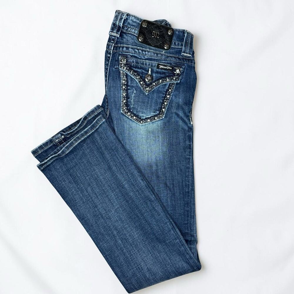 Miss Me Bootcut Jean Womens 25 Bling Sequins Rhinestone Flap Pocket Thick Stitch
